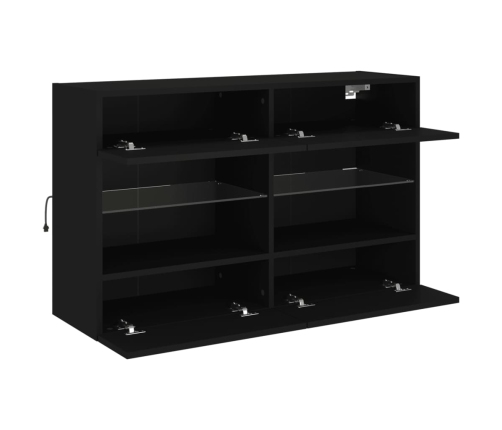 Mueble de TV de pared con luces LED negro 98,5x30x60,5 cm