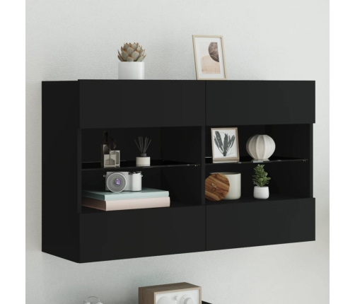 Mueble de TV de pared con luces LED negro 98,5x30x60,5 cm