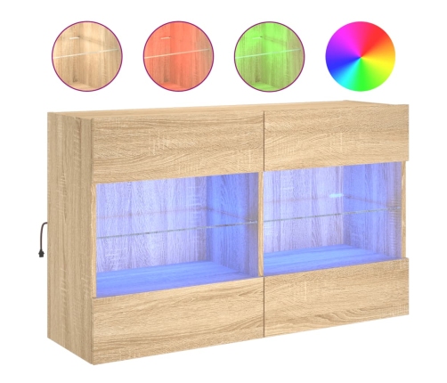 Mueble TV de pared con luces LED roble Sonoma 98,5x30x60,5 cm