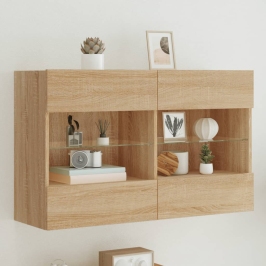 Mueble TV de pared con luces LED roble Sonoma 98,5x30x60,5 cm