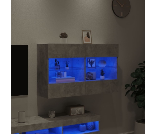 Mueble TV de pared con luces LED gris hormigón 98,5x30x60,5 cm