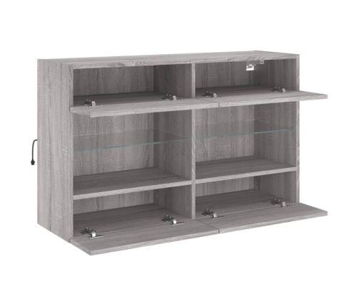 Mueble de TV de pared con luces LED gris Sonoma 98,5x30x60,5 cm