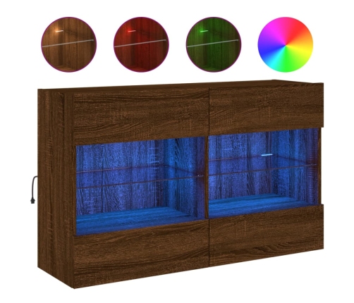 Mueble TV de pared con luces LED roble marrón 98,5x30x60,5 cm