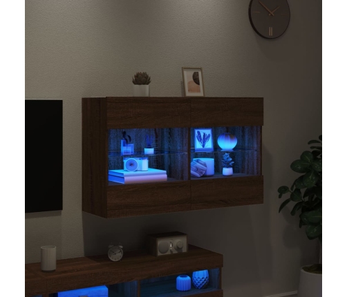 Mueble TV de pared con luces LED roble marrón 98,5x30x60,5 cm