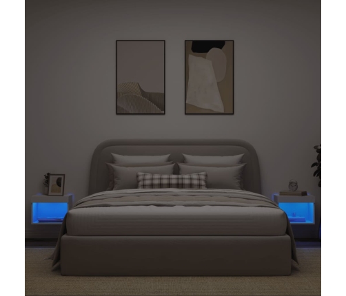 Mesitas de noche de pared con luces LED 2 unidades blanco