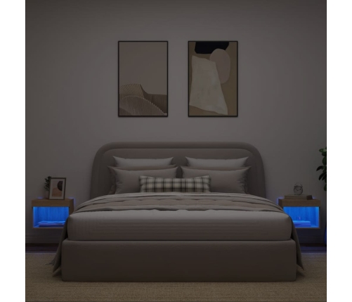 Mesitas de noche de pared con luces LED 2 unidades roble Sonoma