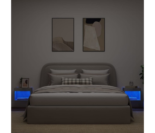 Mesitas de noche de pared con luces LED 2 uds gris hormigón