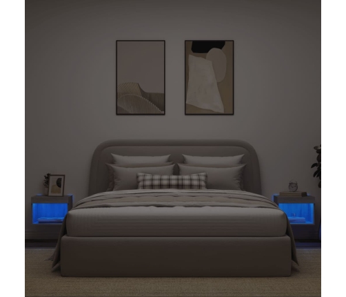 Mesitas de noche de pared con luces LED 2 uds gris Sonoma