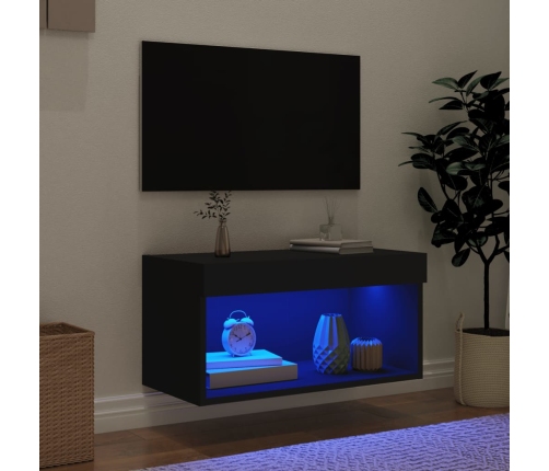 Mueble para TV con luces LED negro 60x30x30 cm