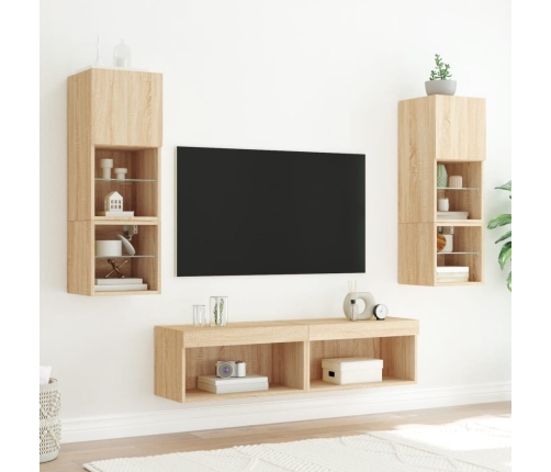 vidaXL Muebles para TV con luces LED 2 uds roble Sonoma 60x30x30 cm