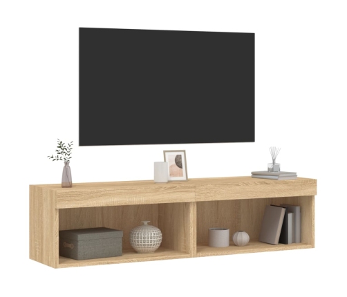 vidaXL Muebles para TV con luces LED 2 uds roble Sonoma 60x30x30 cm