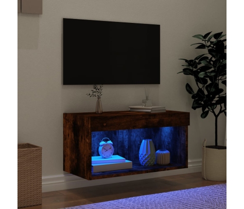 Mueble para TV con luces LED roble ahumado 60x30x30 cm