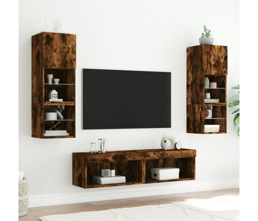 Mueble para TV con luces LED roble ahumado 60x30x30 cm