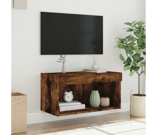 Mueble para TV con luces LED roble ahumado 60x30x30 cm