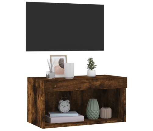 Mueble para TV con luces LED roble ahumado 60x30x30 cm