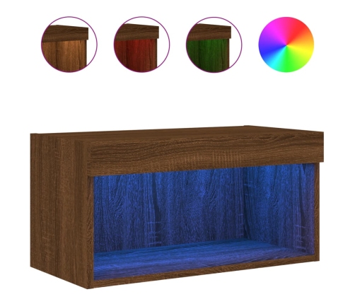 Mueble para TV con luces LED roble marrón 60x30x30 cm