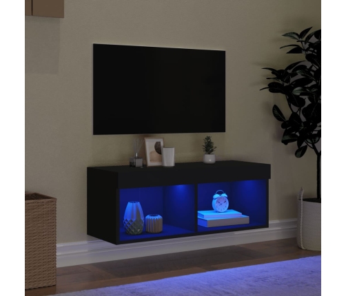 Mueble para TV con luces LED negro 80x30x30 cm