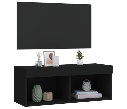 Mueble para TV con luces LED negro 80x30x30 cm