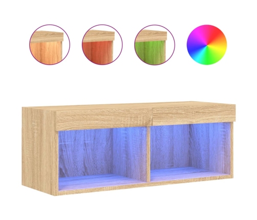 vidaXL Mueble para TV con luces LED roble Sonoma 80x30x30 cm