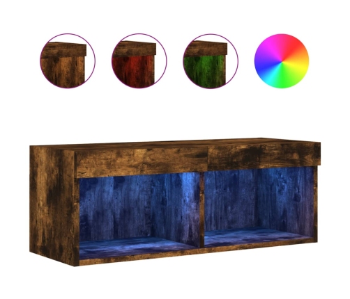 Mueble para TV con luces LED roble ahumado 80x30x30 cm