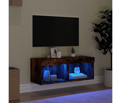 Mueble para TV con luces LED roble ahumado 80x30x30 cm