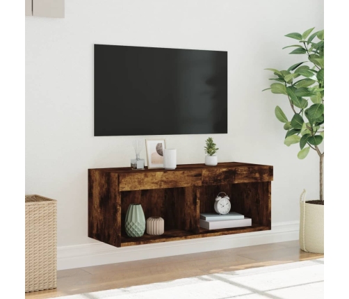 Mueble para TV con luces LED roble ahumado 80x30x30 cm