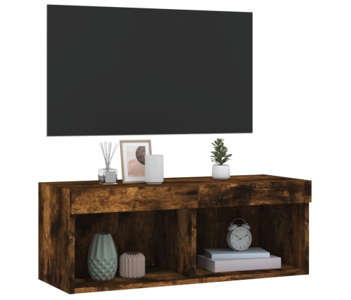 Mueble para TV con luces LED roble ahumado 80x30x30 cm