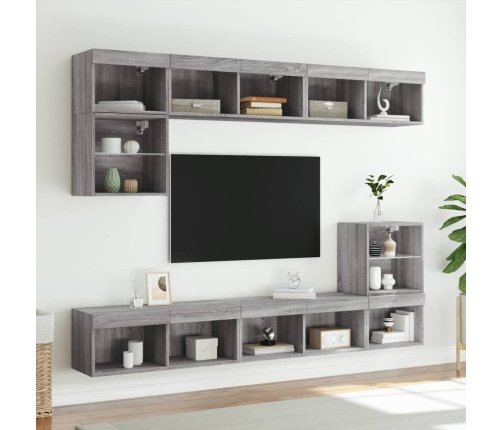 Muebles de TV con luces LED 2 uds gris Sonoma 80x30x30 cm