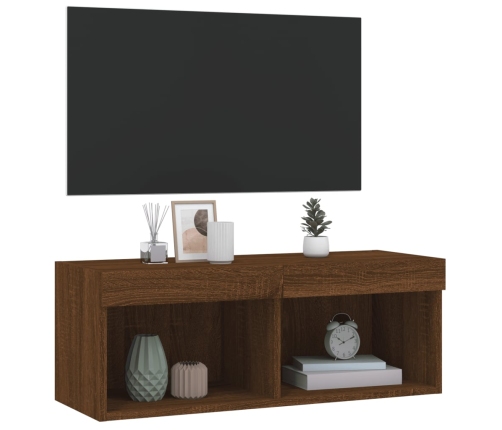 vidaXL Mueble para TV con luces LED roble marrón 80x30x30 cm