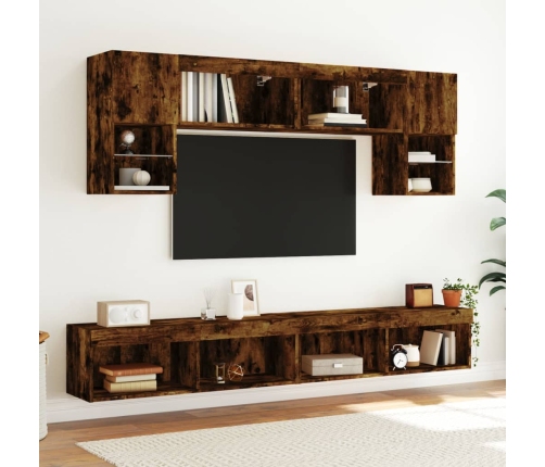 Mueble para TV con luces LED roble ahumado 100x30x30 cm