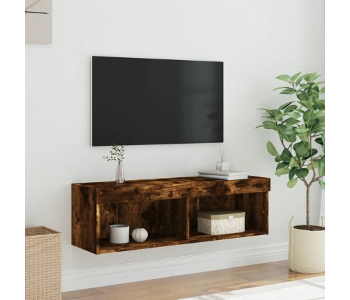 Mueble para TV con luces LED roble ahumado 100x30x30 cm