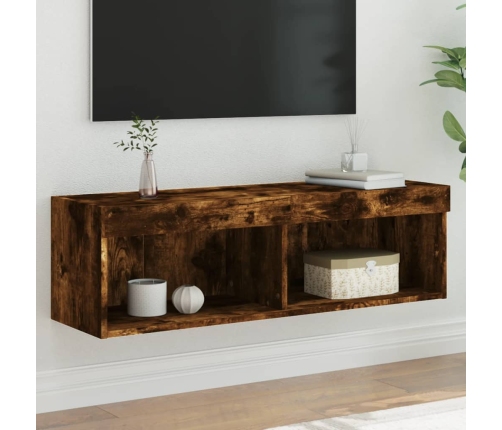 Mueble para TV con luces LED roble ahumado 100x30x30 cm