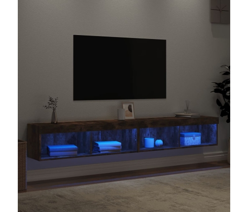 vidaXL Muebles de TV con luces LED 2 uds roble ahumado 100x30x30 cm