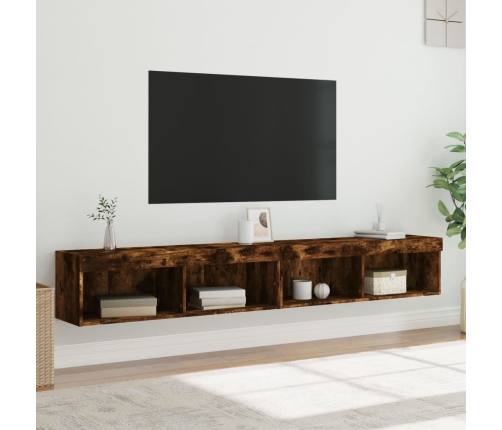 vidaXL Muebles de TV con luces LED 2 uds roble ahumado 100x30x30 cm