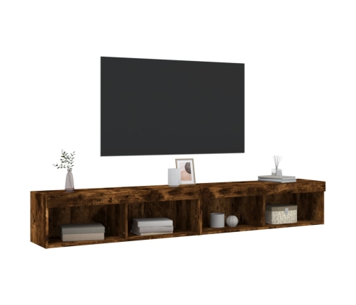 vidaXL Muebles de TV con luces LED 2 uds roble ahumado 100x30x30 cm