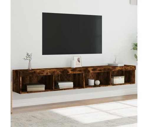 vidaXL Muebles de TV con luces LED 2 uds roble ahumado 100x30x30 cm