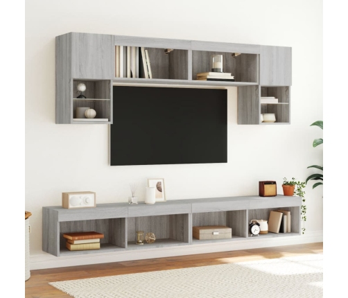 Muebles de TV con luces LED 2 uds gris Sonoma 100x30x30 cm