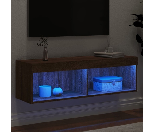 Mueble para TV con luces LED roble marrón 100x30x30 cm