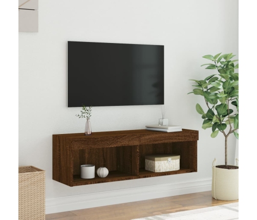 Mueble para TV con luces LED roble marrón 100x30x30 cm