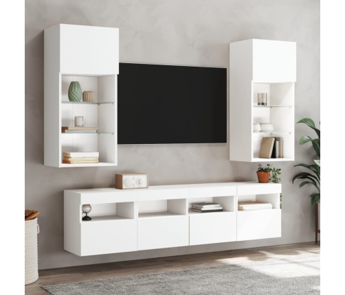 Muebles de TV de pared con luces LED 2 uds blanco 40x30x40 cm