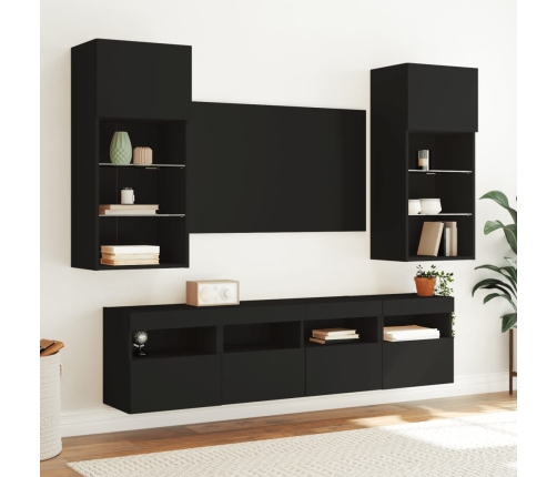 Mueble de TV de pared con luces LED negro 40x30x40 cm