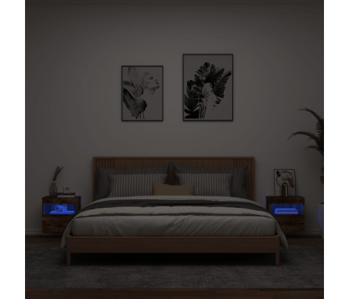 Muebles TV de pared luces LED 2 uds roble ahumado 40x30x40 cm