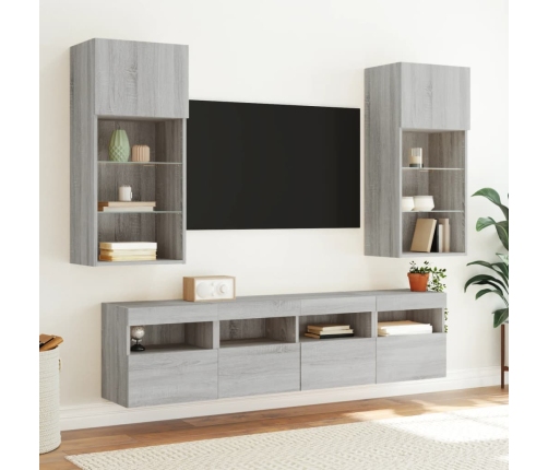 Mueble de TV de pared con luces LED gris Sonoma 40x30x40 cm