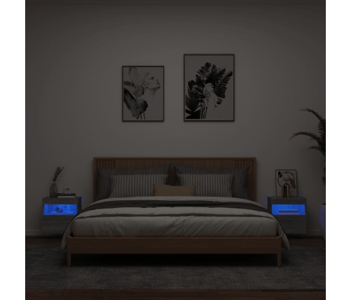 Muebles TV de pared luces LED 2 uds gris Sonoma 40x30x40 cm