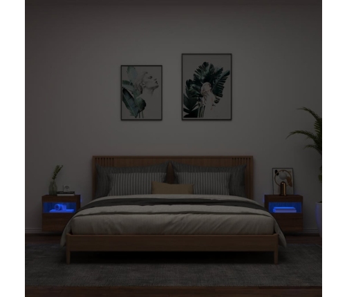 Muebles TV de pared luces LED 2 uds roble marrón 40x30x40 cm