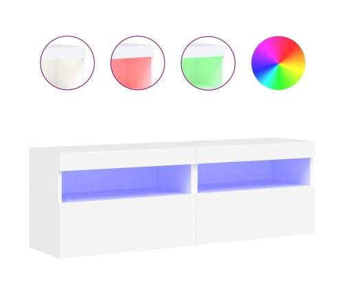 Muebles de TV de pared con luces LED 2 uds blanco 60x30x40 cm