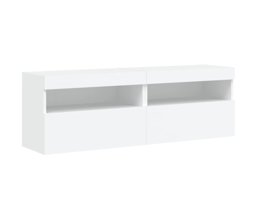 Muebles de TV de pared con luces LED 2 uds blanco 60x30x40 cm