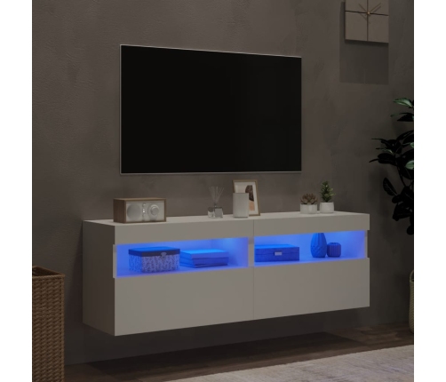 Muebles de TV de pared con luces LED 2 uds blanco 60x30x40 cm