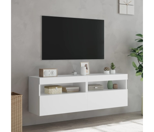 Muebles de TV de pared con luces LED 2 uds blanco 60x30x40 cm