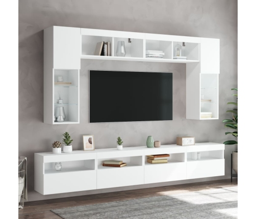 Muebles de TV de pared con luces LED 2 uds blanco 60x30x40 cm